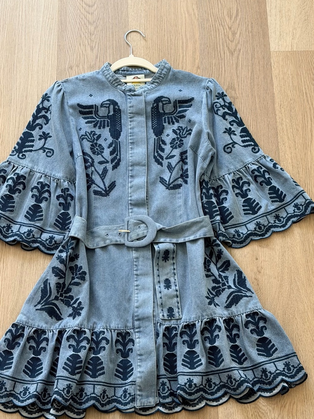FARM RIO Denim Mini Dress with Navy Embroidery - Picture 2 of 6